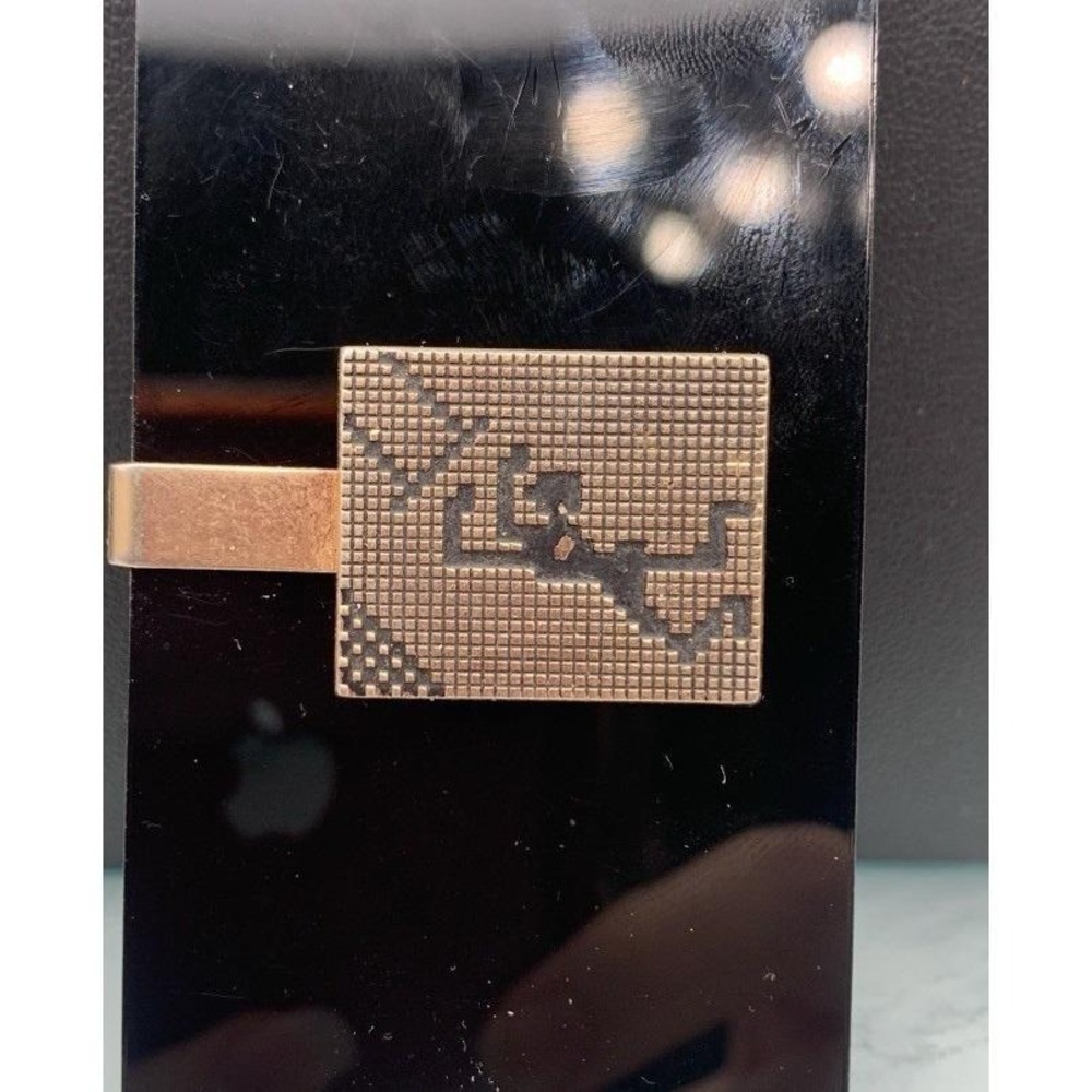 Vintage Swank Gold Tone And Black  Enamel Pixelated Trapeze Artist Tie Clip